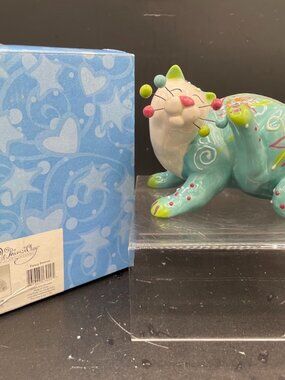2006 Amy Lacombe Whimsiclay Alissa Cat Crouching #13020 Fancy Felines Cat in Box